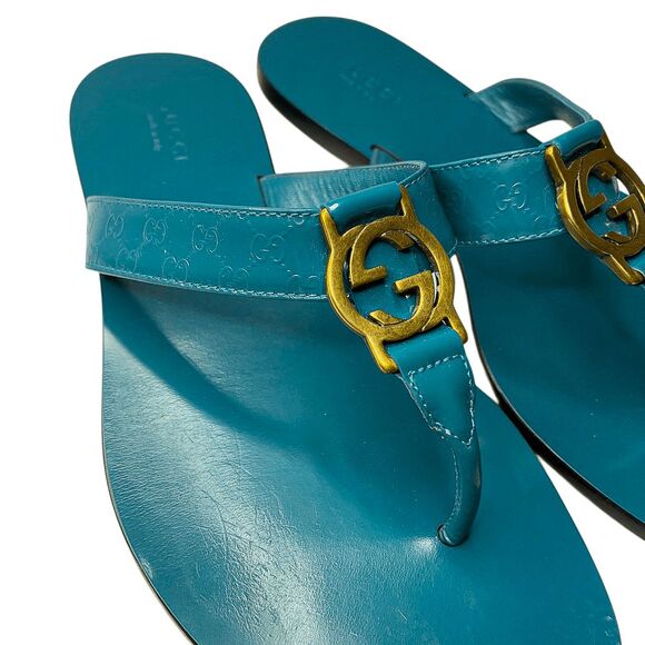 Gucci Microguccissima Patent Leather Interlocking GG Thong Sandals EU 36.5 Blue - Picture 11 of 13